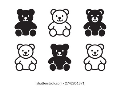 Una colección de seis ositos de peluche en blanco y negro, que ofrecen una estética encantadora y minimalista.