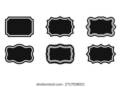 Uma coleção de seis formas decorativas exclusivas em preto e branco com contornos brancos em um plano de fundo plano