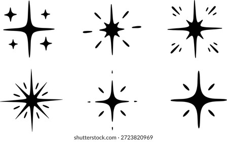 Uma coleção de seis projetos de silhuetas vetoriais únicos, com formas abstratas starburst, perfeito para projetos criativos e aplicações de design.