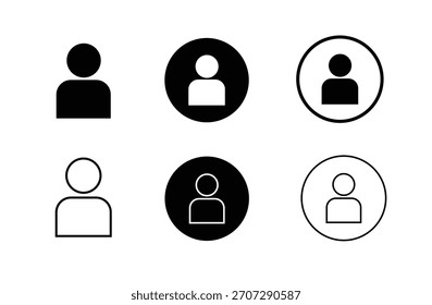Collection of six user profile person icon set in black and white variations