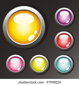 Collection of six vector glossy buttons in various colors