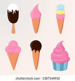 Collection of six vector ice cream illustrations.
