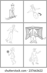 Collection of six vector illustrations athletes from different sports.