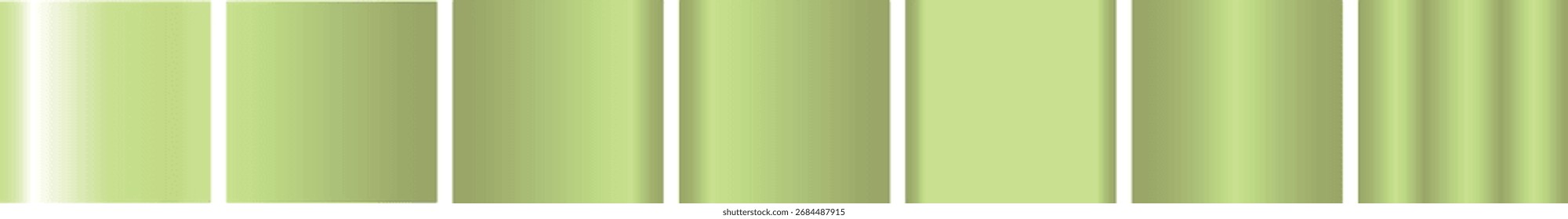 A collection of six vertical gradient swatches in various shades of light green, isolated on a transparent background
