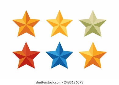 A collection of six vibrant stars set against a white backdrop