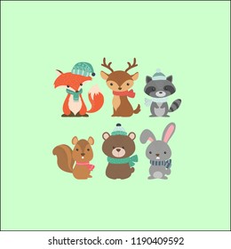 Collection of six winter animals 