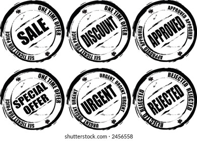 A collection of six worn stamps in black and white