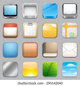 A collection of sixteen app icons templates.