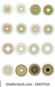 A collection of sixteen ornate circular patterns. Each group is very detailed and made from a number of fine lines. Change stroke colors to make it your own. Be sure to see full view for detail.