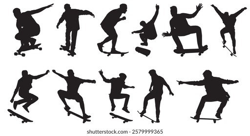 collection skateboard silhouette on isolated white background