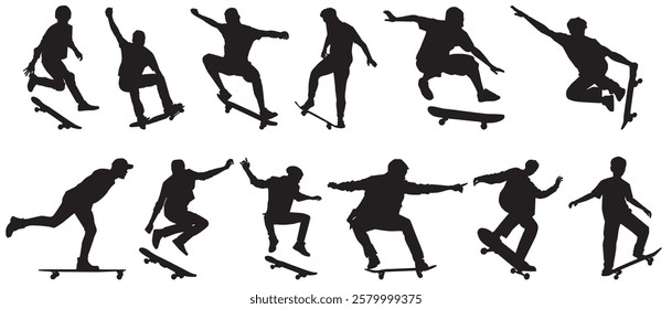 collection skateboard silhouette on isolated white background