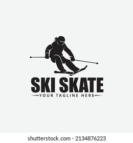 Sammlung von Skateboardaufklebern, Emblemen, Badges und Design-Elementen. Silhouette eines Skateboarders.