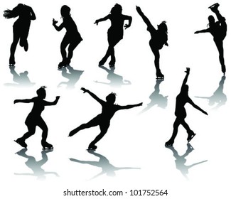 Collection skating silhouette and shadows 3-vector