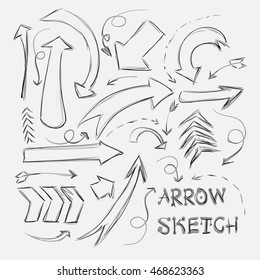Collection of sketch arrows hand-drawn on a white background. Vector illustration