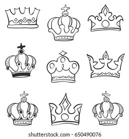 Collection sketch crown doodle set