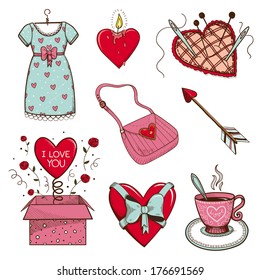 Collection of sketch vector elements for romantic design.