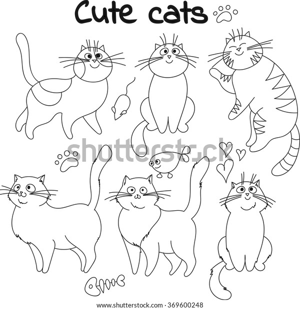 Collection Sketched Cats Stock Vector (Royalty Free) 369600248 ...