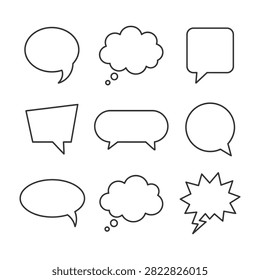 Collection of sketched chat bubbles and thinking clouds in various shapes and sizes. Ideal for comics, infographics, messaging apps, and creative projects requiring dialogue elements.