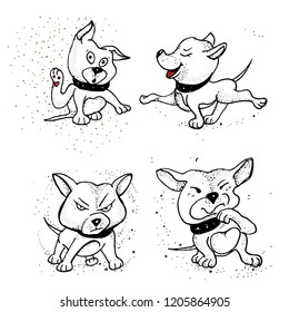 A collection of sketches dogs. Isolated hand drawings in a doodled style. Emoji Cartoon Illustration. Poster, t-shirt composition, handmade print. Vector illustration