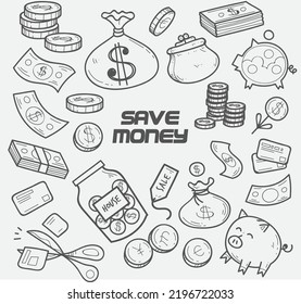 Collection of sketches of elements relating to money