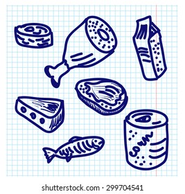 collection of sketches of food on notebook sheet
