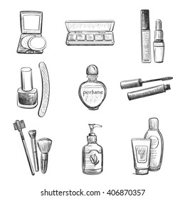 A collection of sketches on make-up , cosmetics . 