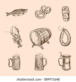 A collection of sketches on the theme of beer and snacks 