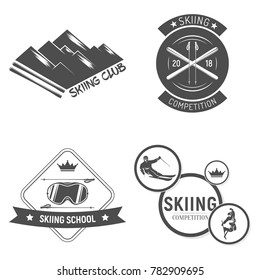 Collection of Ski club logos. emblems and symbols in retro style