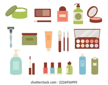 Collection of skincare and makeup products. flat vector illustration.