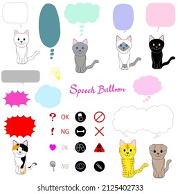 Collection of skinny cats, icons and speech balloons