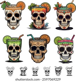 a collection of skull cocktail mugs, Mexican