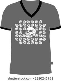 Collection of skull designs on gray t-shirts with V Neck