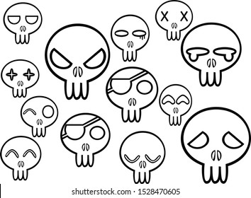 collection of skull emoticons with various expressions