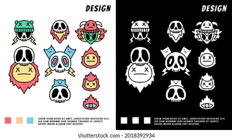 collection of skull head and monsters in retro style. illustration for t shirt, poster, logo, sticker, or apparel merchandise.