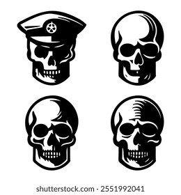 collection of skull illustrations in silhouette style