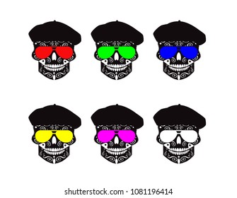 Collection skulls with hat and sunglasses vector