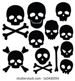 Collection of skulls isolated on white (vector illustration)