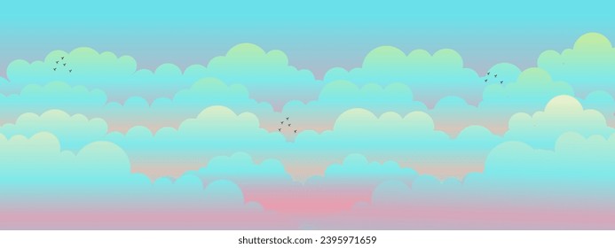 Collection Sky and Clouds, Beautiful sky Background, cartoon poster, flyers, postcards, web banners. holiday mood, airy atmosphere. Vector illustration. Artistic illustration