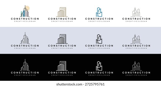 Collection of Skyscraper Icon Templates Vector Property Housing and Contractor Minimalist Line Logo Design