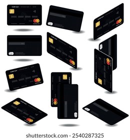 A collection of sleek black credit cards is seen floating gracefully in the air