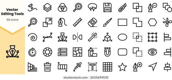 A collection of sleek, minimalistic vector editing tool icons in black , showcasing a variety of design actions and elements.