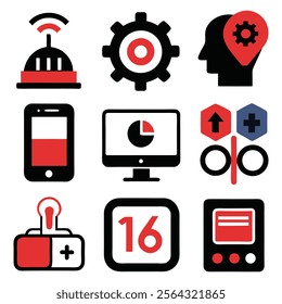 A collection of sleek, modern vector illustrations featuring various technology-themed elements, perfect for web design, infographics, and presentations