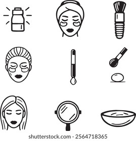 A collection of sleek silhouette vector icons for cosmetology and wellness, perfect for branding, spa designs, and beauty-related creative projects.