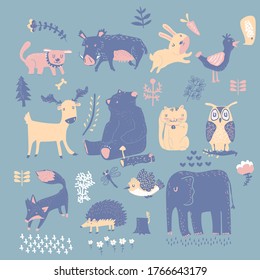 Collection of sleeping animals illustration