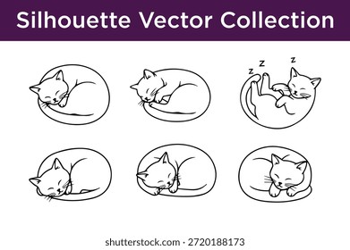 Colección de siluetas de gato dormido aisladas sobre fondo blanco