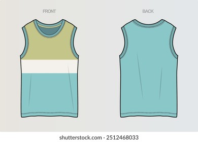 A collection of sleeveless and hooded T-shirt CAD drawings showcasing various cut-and-sew designs and style variations for versatile, modern looks. For Boys, Men, Girls or Women