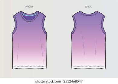 A collection of sleeveless and hooded T-shirt CAD drawings showcasing various cut-and-sew designs and style variations for versatile, modern looks. For Boys, Men, Girls or Women