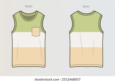 A collection of sleeveless and hooded T-shirt CAD drawings showcasing various cut-and-sew designs and style variations for versatile, modern looks. For Boys, Men, Girls or Women