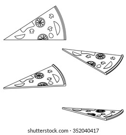 Collection of sliced pizza isolated on white background. Vector Illustration.
