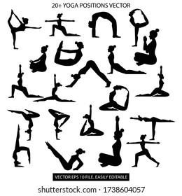 Collection Of Slim Young Girl Practicing Yoga Stretching Exercises. Poses Of Yoga Positions. Shapes Of Young Lady Doing Yoga Fitness Workout. Set Of Yoga Positions Flat Isolated Vector Png & Jpeg File